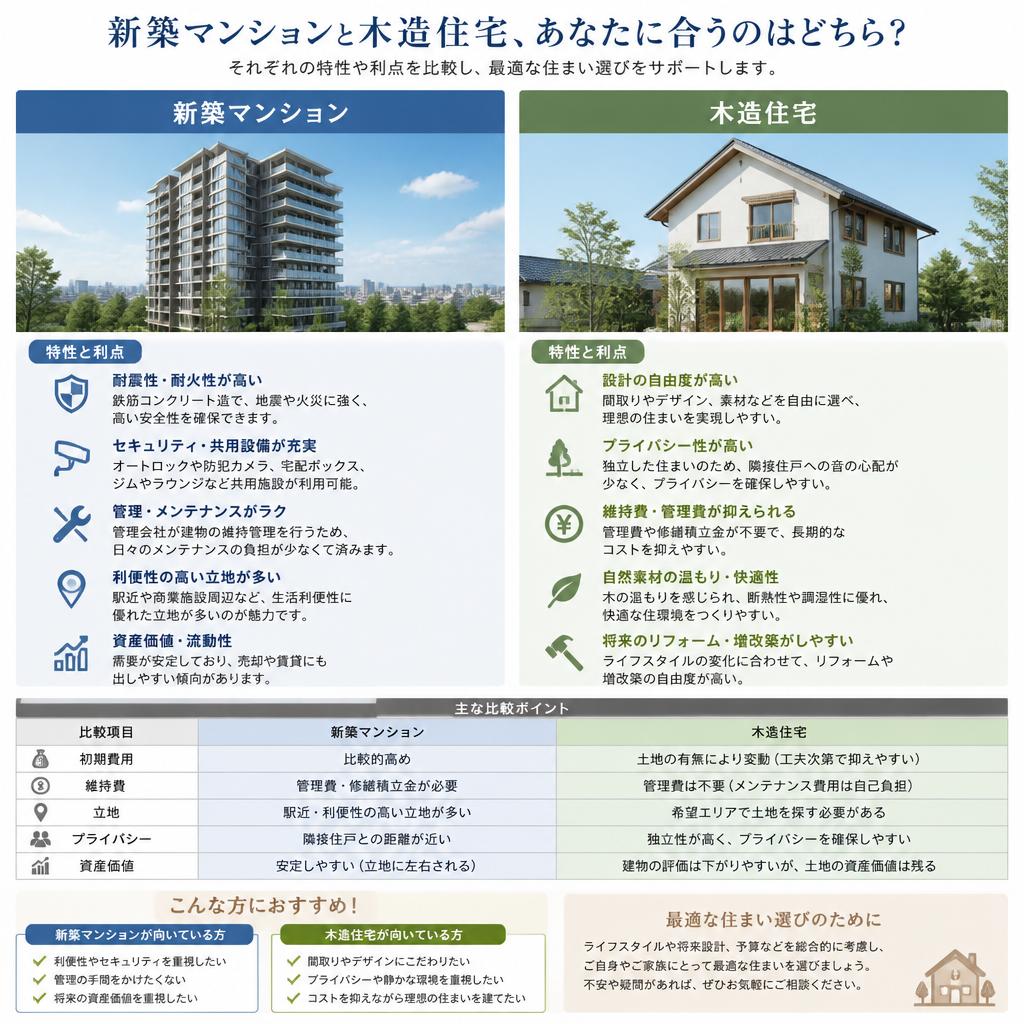新築マンションと木造住宅の比較